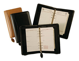 black and tan bonded leather 6-ring organizers