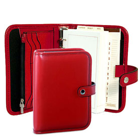 6-ring organizer with cherry-red Italian leather cover