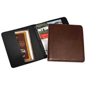 black and brown leather three ring binders