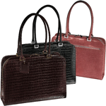pink brown and black croco grain leather laptop briefcases