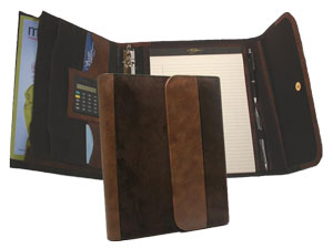 inside and outside views of leather binder organizers