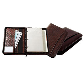 zippered 3-ring planner with woven-texture leather cover