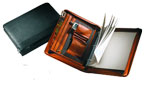 zippered leather binder with numerous inner pockets