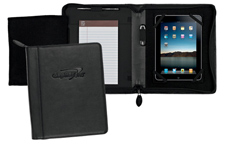 black leather iPad holder with writing tablet
