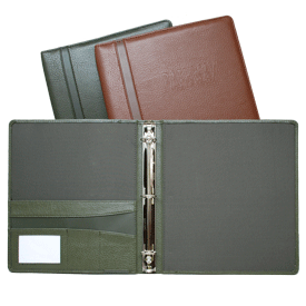 moss green and brown pebble grain faux leather ring binders