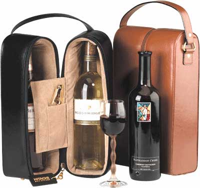 two leather wine carriers