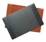 leather desk pad blotters, shown in black and British Tan