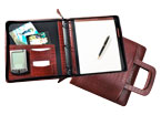 zippered binder made of red crocodile-grained Italian leather