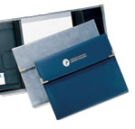 gray and blue tri-fold letter portfolios