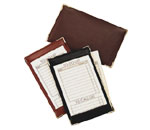 leather note jotter, brass corners, leather jotter