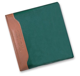 green and tan vinyl ring binder