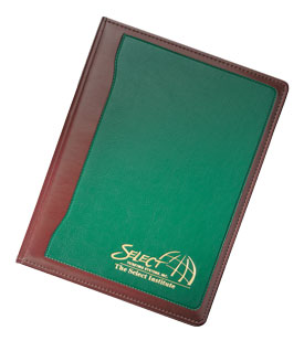 green and tan vinyl letter folder